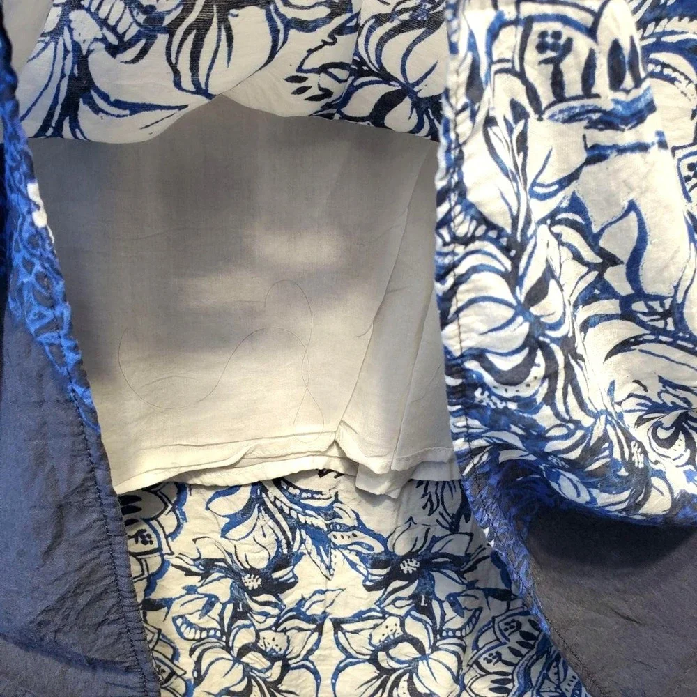 Free People Blue White Toile High Low Dress Lace Back Cottagecore Coastal Boho S